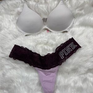 PINK Victoria's Secret Women's Intimates Set - White and Purple